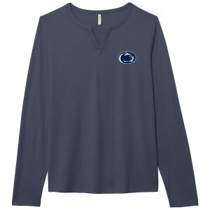 women's navy heather long sleeve t-shirt notch v-neck Penn State Athletic Logo